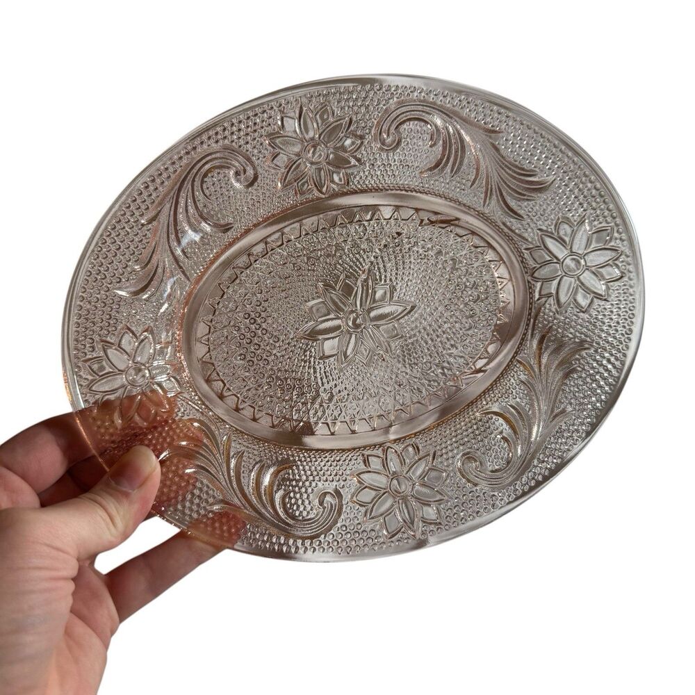 Indiana Tiara‎ Pink Sandwich Glass Oval Snack Plates - Set Of 4